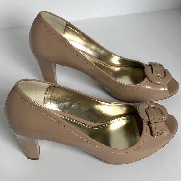 Etienne Aigner Buckle PeepToe Patent Leather Pumps - Picture 3 of 8